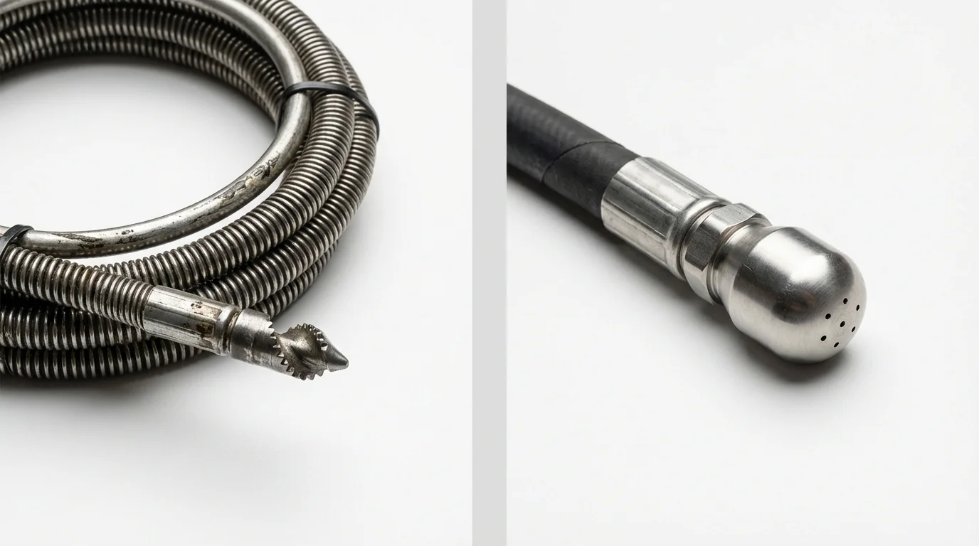 Drain snake cable and hydro jetting nozzle used for drain cleaning in Enid, OK