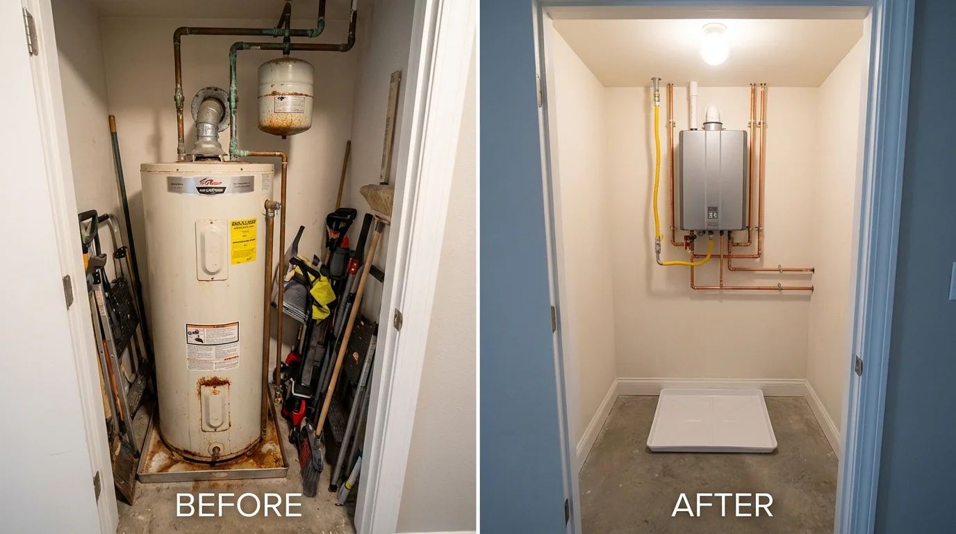 Tank water heater versus wall-mounted tankless unit comparison for Enid, OK homeowners