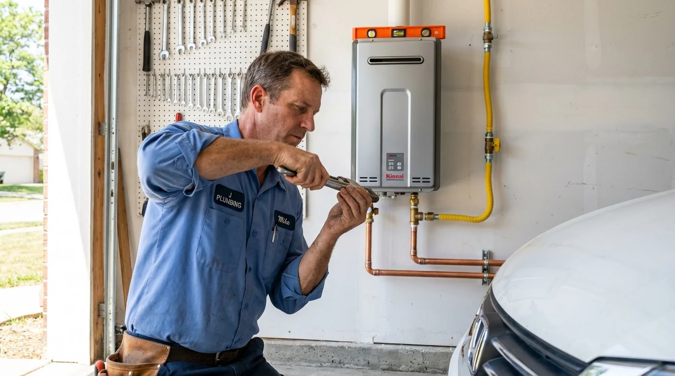 Tankless water heater installation by a Johns Plumbing LLC plumber in Enid