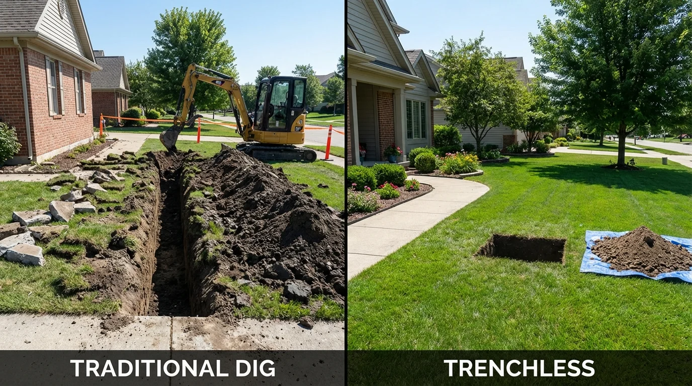 Trenchless sewer repair with minimal yard damage versus traditional excavation in Enid, OK